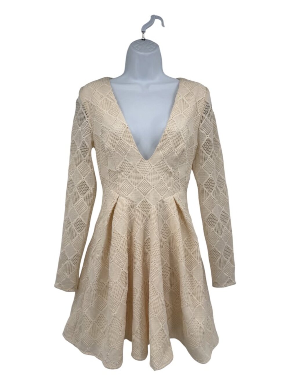 StylesTalker Empire Ivory Geometric Lace Long Sleeve Fit & Flare Dress NWT S
